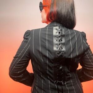 CHARLES CHANG-LIMA / Black Pinstripe Lace Up Blazer / Size